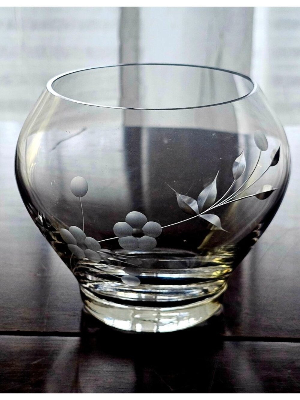 Lenox Brookdale Vase 4.75" Etched floral glass crystal signed 1980 vintage